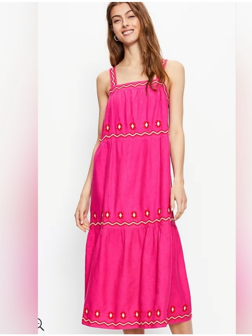 LOFT Hot Pink Embroidered Maxi Dress